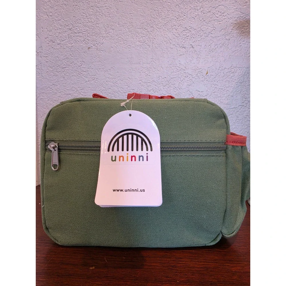 Uninni Triceratops Dinosaur Lunch Bag Insulated Green Canvas Kids Lunch Box NWT